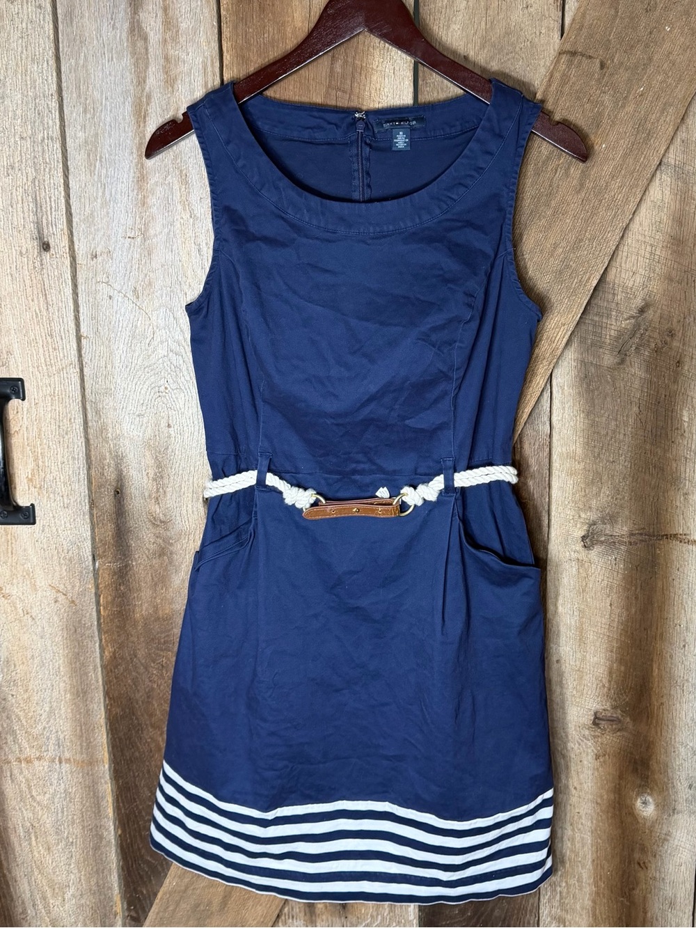 Tommy Hilfiger Nautical-Inspired Navy Sleeveless Dress with Rope Belt Size 10